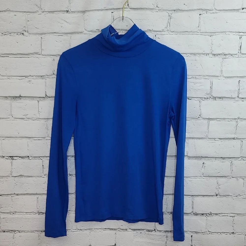 J Crew Long Sleeve Ultra Thin Relaxed Straight Tissue Turtleneck Top Royal Blue